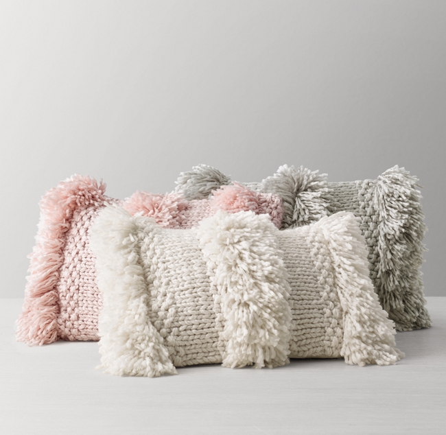 Chunky Hand Knit Pillow Cover Insert Shaggy Stripe