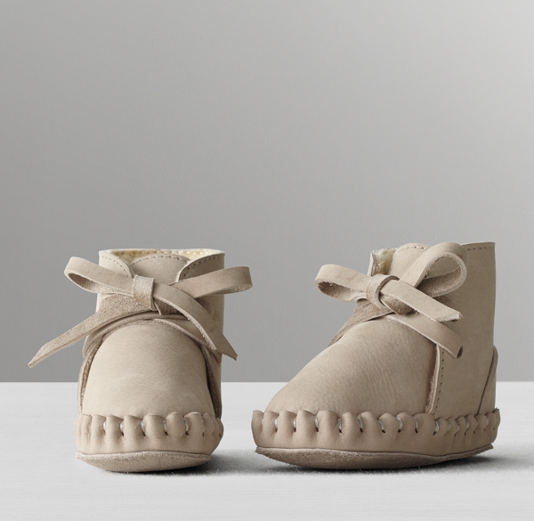 Handcrafted Leather FleeceLined LaceUp Baby Booties by Donsje® Truffle