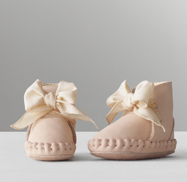 Handcrafted Leather FleeceLined LaceUp Baby Booties by Donsje® Powder