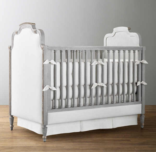 Lucine Upholstered Panel Crib Vintage French Grey