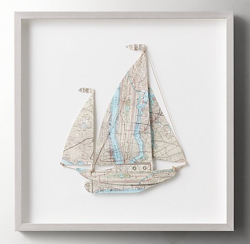 Hand Folded Vintage Map Sailboat Art, Sailboat Rugs Nursery