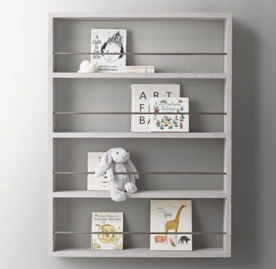 grey nursery bookshelf