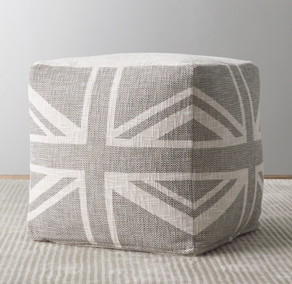 Union Jack Bouclé Pouf White/Grey