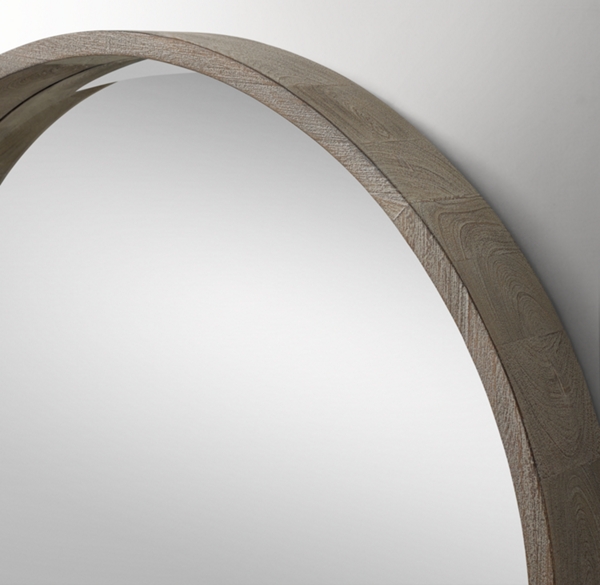 Wood Shadow-Box Round Mirror - Weathered Driftwood