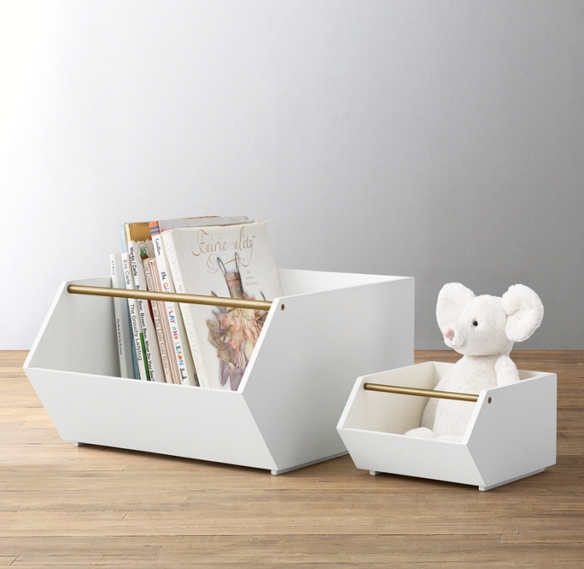 Minimalist Wood Stacking Bin Waxed White Brass