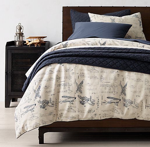 Vintage Washed Percale Bedding Collection, Airplane Bedding Twin Size