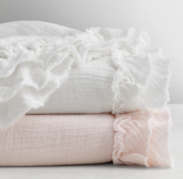 Ruffled Washed Cotton Gauze Swaddle Blanket