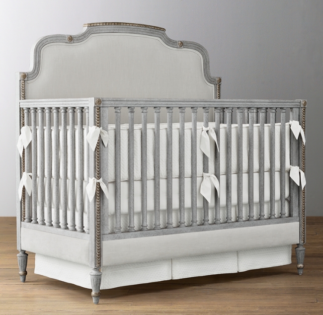 Lucine Upholstered Velvet Conversion Crib Vintage French Grey