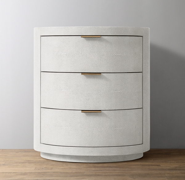 Clio Shagreen 3Drawer Round Nightstand Brass