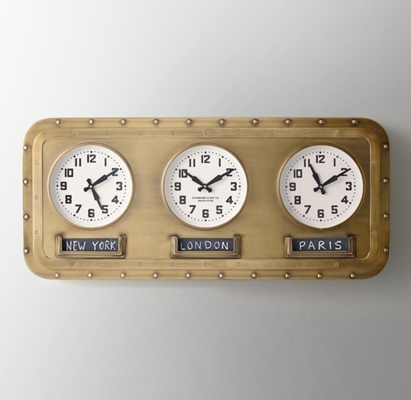 Vintage Time Zones Clock Antique Brass