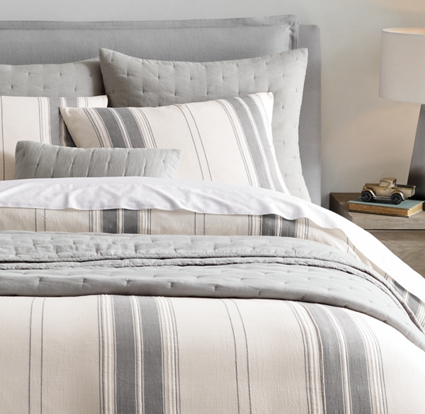 Weston YarnDyed Stripe & Washed LinenCotton Bedding Collection Oatmeal