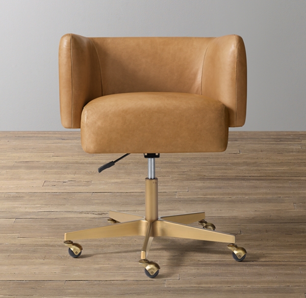 Henning Leather Desk Chair Brass Caster Base