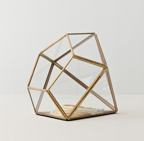 Mirrored Glass Gem Jewelry Box Brass