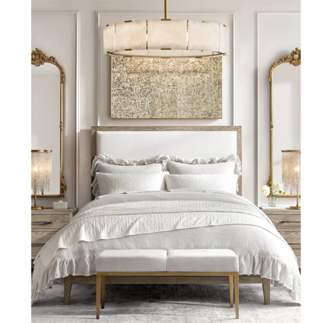 Jeune French Contemporary Upholstered Platform Bed Brushed Grey