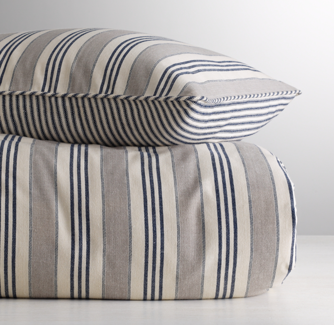 Navy Blue Grey Stripes Monogram Lumbar Pillow