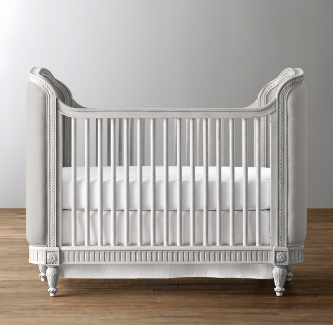 Upholstered store crib grey