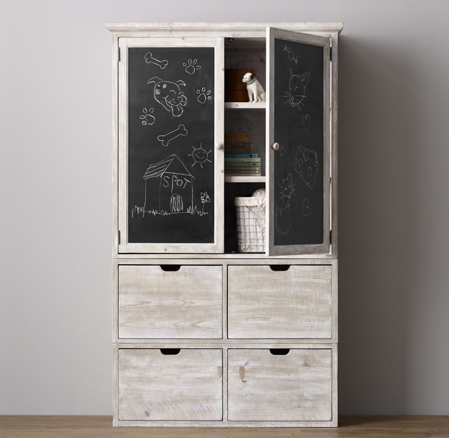 Wood Cabinet With Chalkboard Drawers