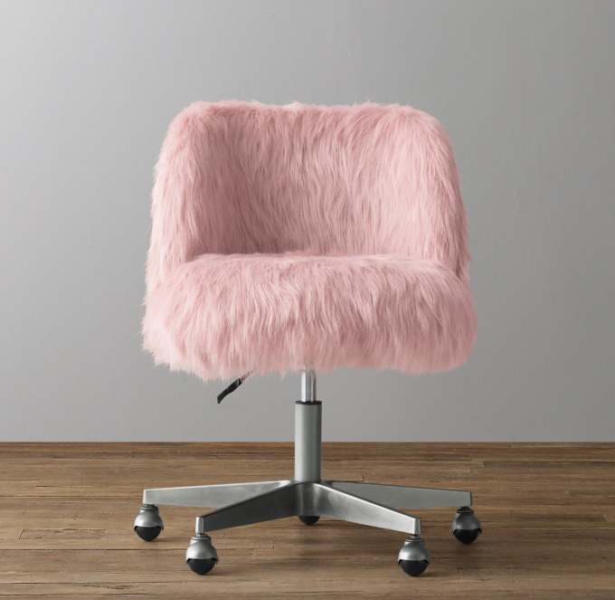 Pink faux fur online office chair