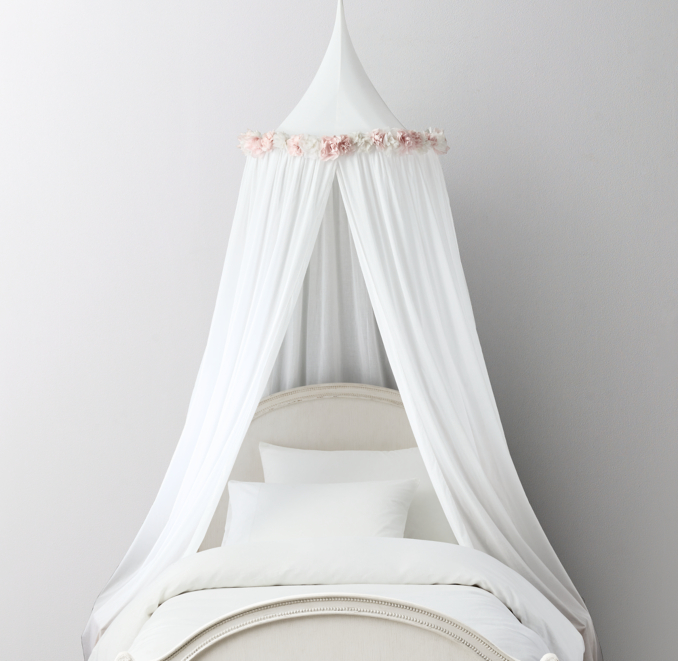Flower Appliqué Voile Bed Canopy