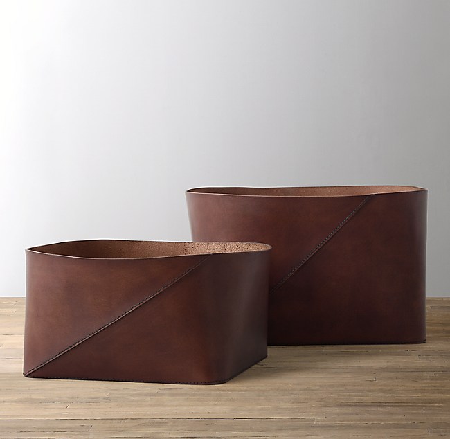Leather Storage Tote - Brown